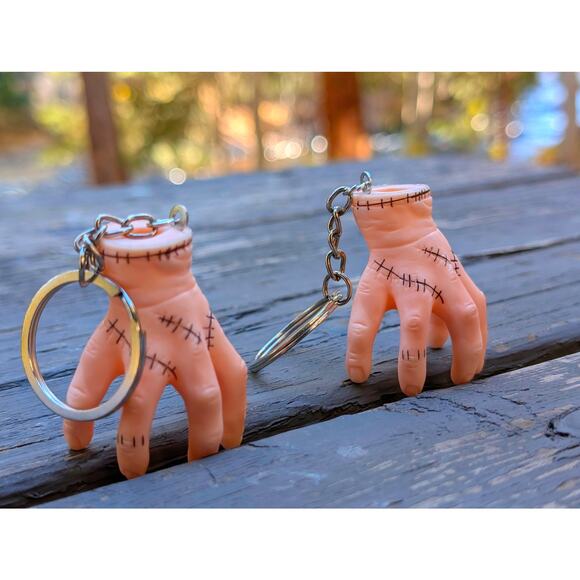 Pair of 2 Wednesday Addams "Thing" Hand Keychains Netflix Series Goth Gifts Set - Picture 4 of 8